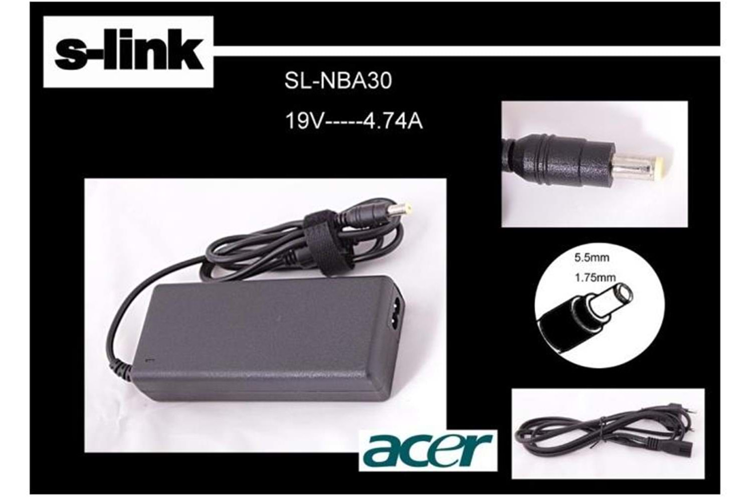 S-link SL-NBA30 19v 4.74a 5.5-1.75 Notebook Adaptörü