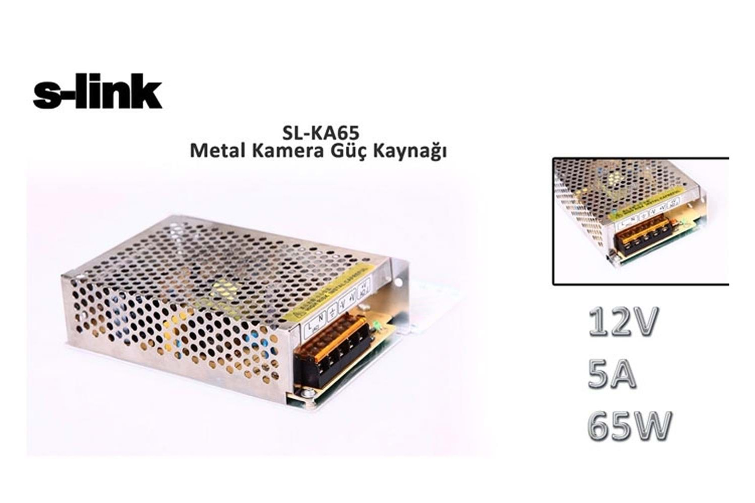 S-link SL-KA65 12V 5A 65W Metal Kamera Güç Kaynağı