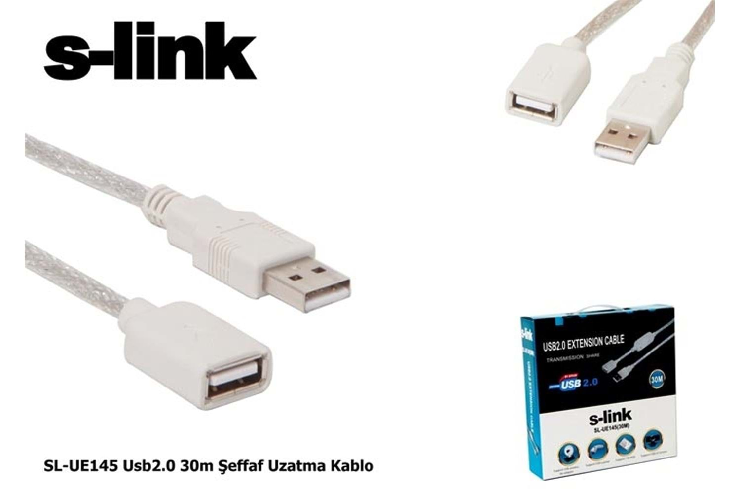 S-link SL-UE145 30mt 2.0 Usb Şeffaf Uzatma Kablosu