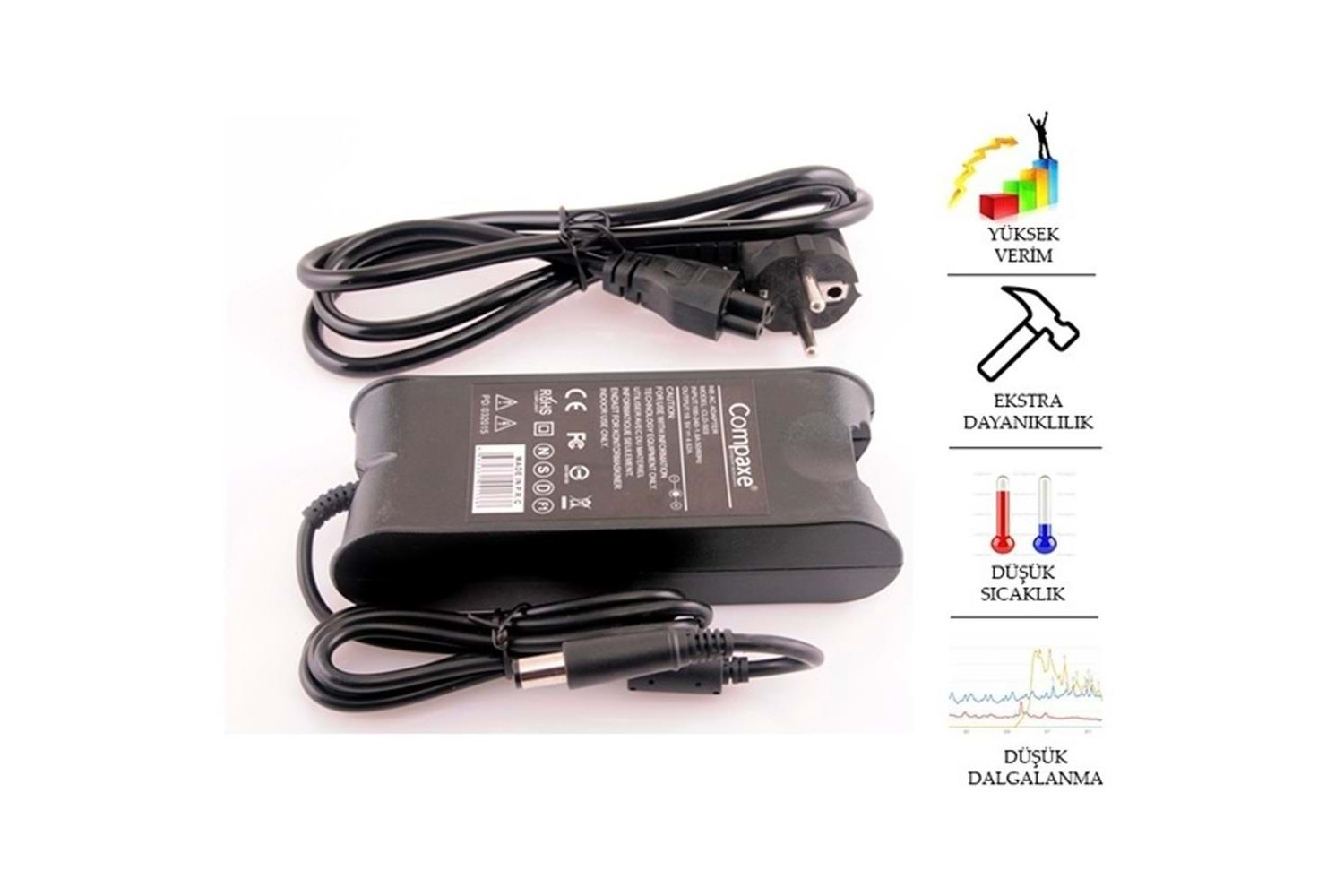 Compaxe CLD-503 90W 19.5V 4.62A 7.4-5.0 İğneli Dell Notebook Adaptörü