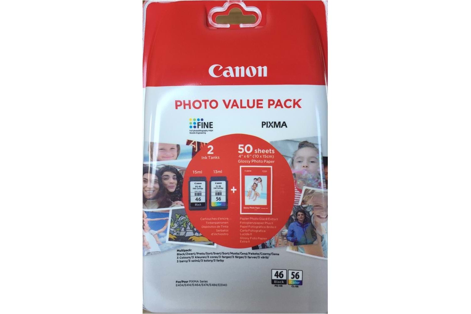Canon PG-46 CL-56 Multipack 2'li Mürekkep Kartuş 50 adet 10x15 Fotoğraf Kağıdı Hediyeli