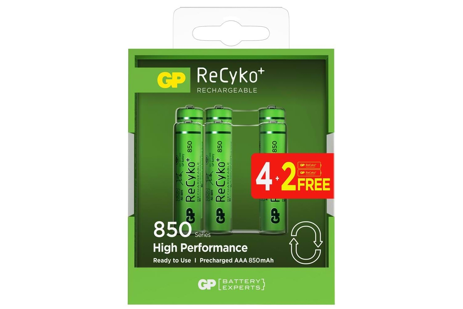 Gp AAA 850 mAh Şarjlı İnce Kalem Pil 4+2'li Paket Recyko GPHCH83BOK