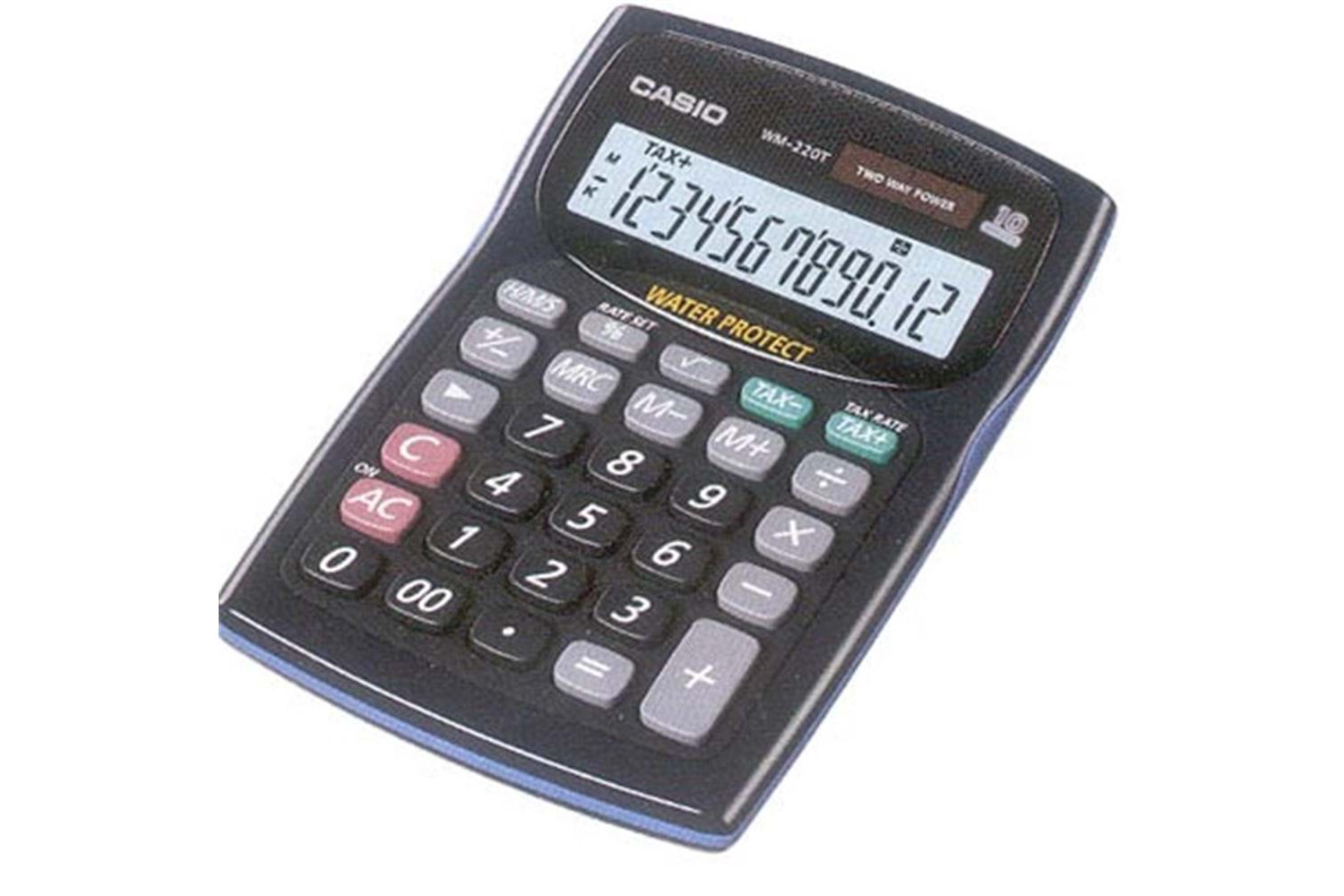Casio WM-220MS-BU 12 Hane Mavi Suya-Toza Dayanıklı Masa Üstü Hesap Makinesi