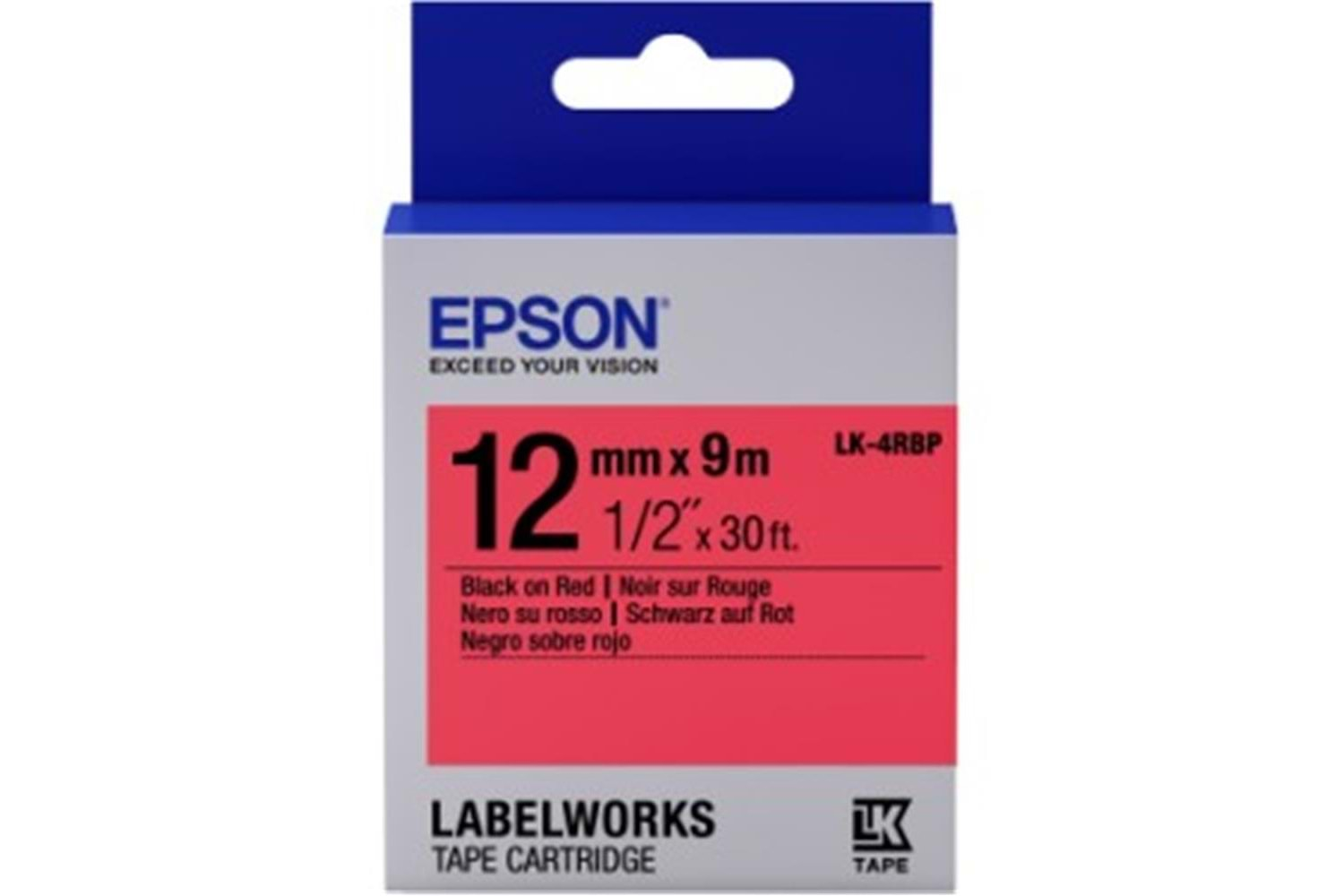 Epson LK-4RBP Pastel Kırmızı Üzeri Siyah 12MM 9Metre Etiket