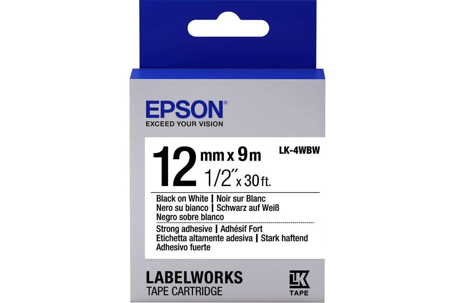 Epson LK-4WBW Güçlü Yapışkanlı Beyaz Üzeri Siyah 12mm 9Metre Etiket