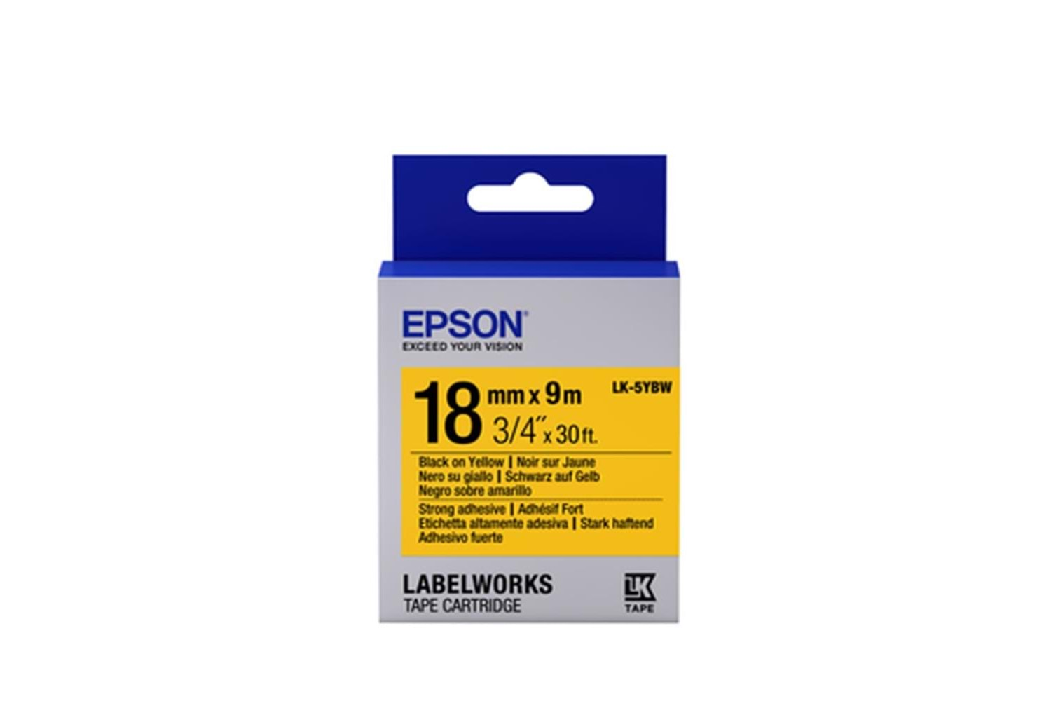 Epson LK-5YBW Strong Siyah Üzeri Sarı 18MM 1,5Metre Etiket