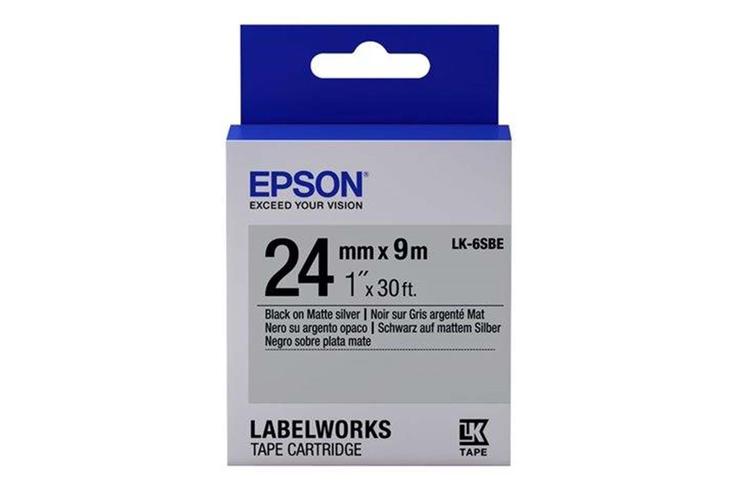Epson LK-6SBE Mat Siyah Üzeri Mat Gümüş 24MM 9Metre Etiket