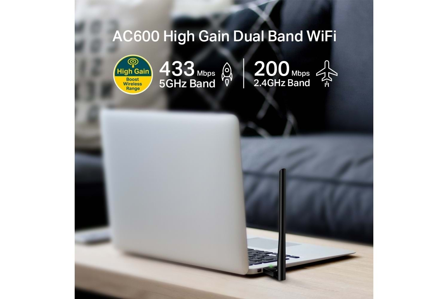 Tp-Link Archer T2U Plus 600 Mbps Antenli Yüksek Verimli Kablosuz USB Adaptör AC600