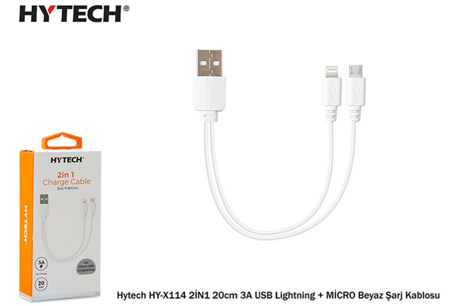 Hytech HY-X114 2İN1 20cm 3A USB Lightning + MİCRO