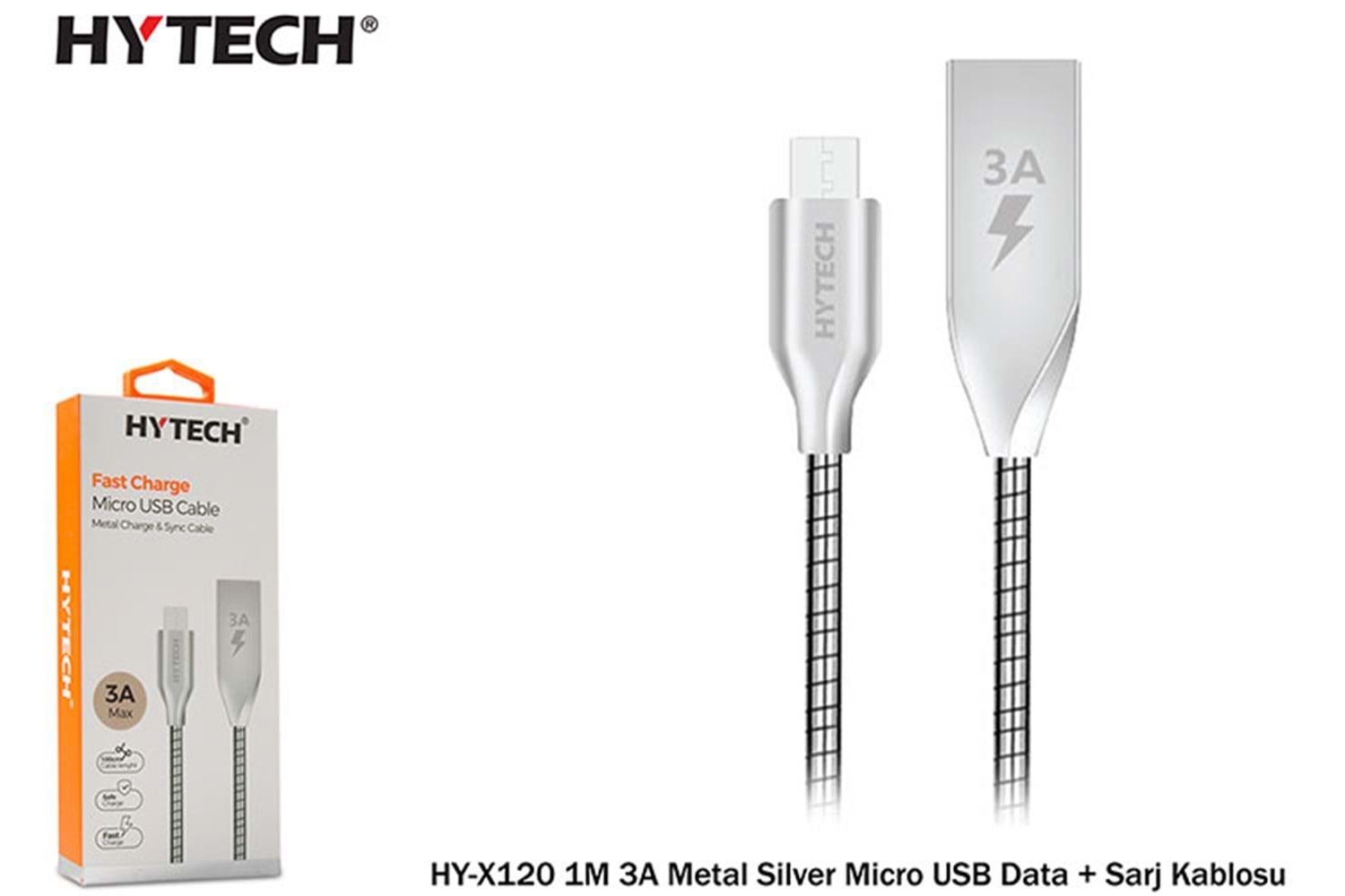 Hytech HY-X120 1M 3A Metal Silver Micro USB Data