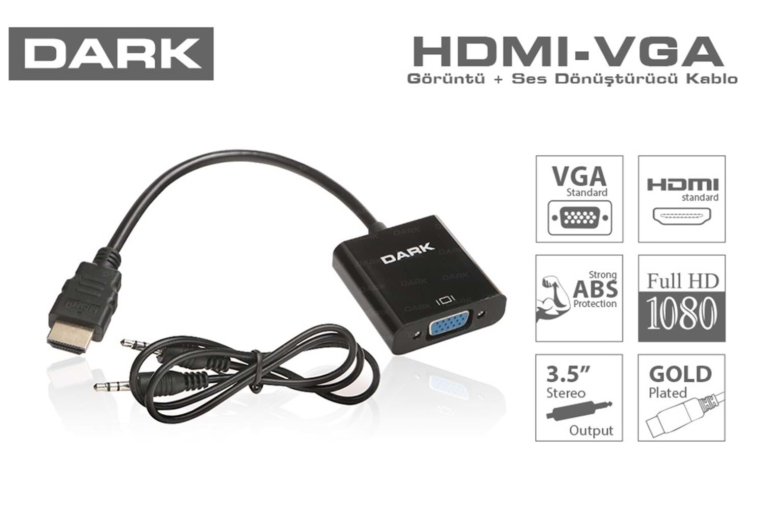 Dark DK HD AHDMIXVGA HDMI TO VGA ve SES Aktif Dijital-Analog Dönüştürücüsü