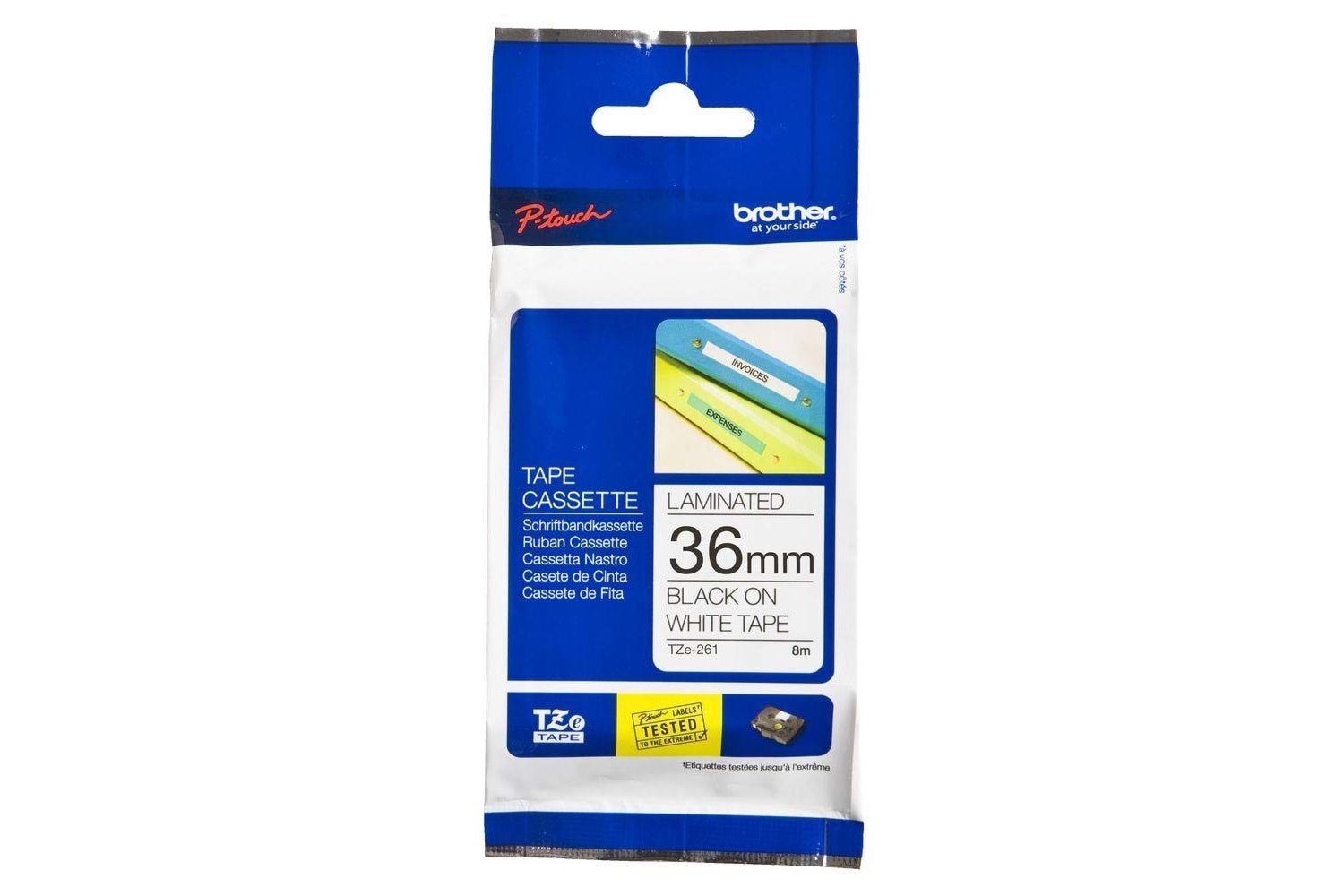Brother TZE-261 36 mm Beyaz Üzerine Siyah Lamina 8 Metre