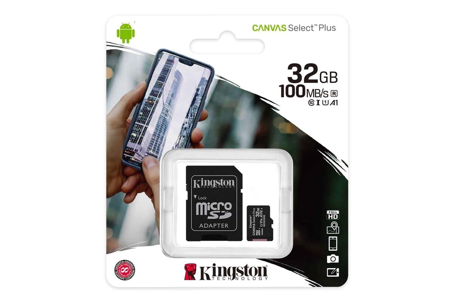 Kingston SDCS2-32GB 32GB micSDHC Canvas Select Plus 100R A1 C10 Card + ADP Hafıza Kartı