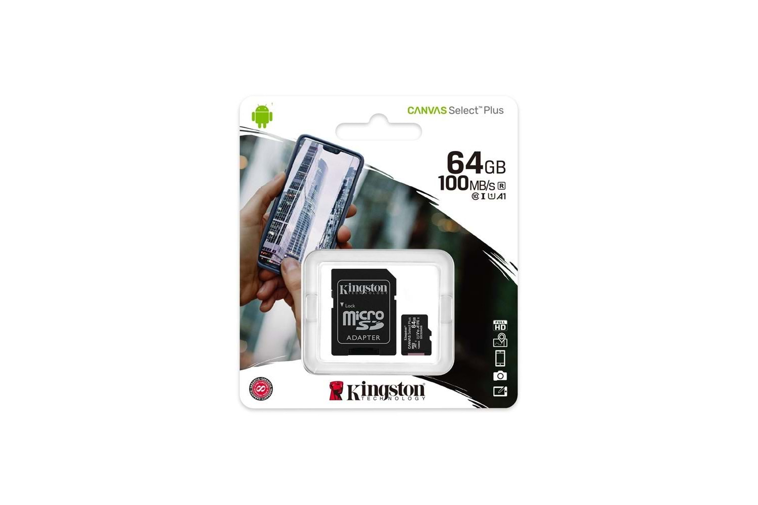 Kingston SDCS2-64GB 64GB micSDXC Canvas Select Plus 100R A1 C10 Card + ADP Hafıza Kartı