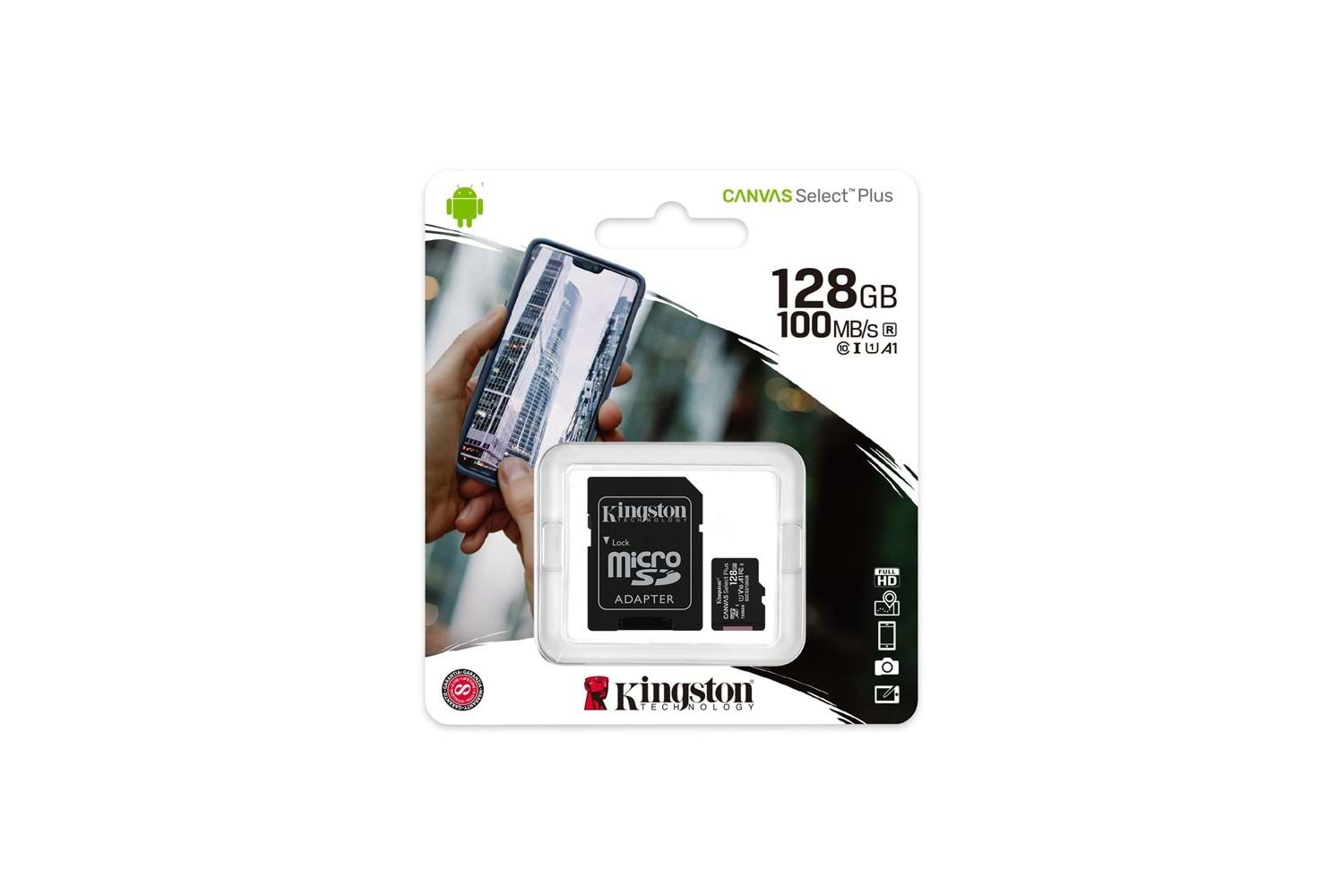 Kingston SDCS2-128GB 128GB micSDXC Canvas Select Plus 100R A1 C10 Card + ADP Hafıza Kartı