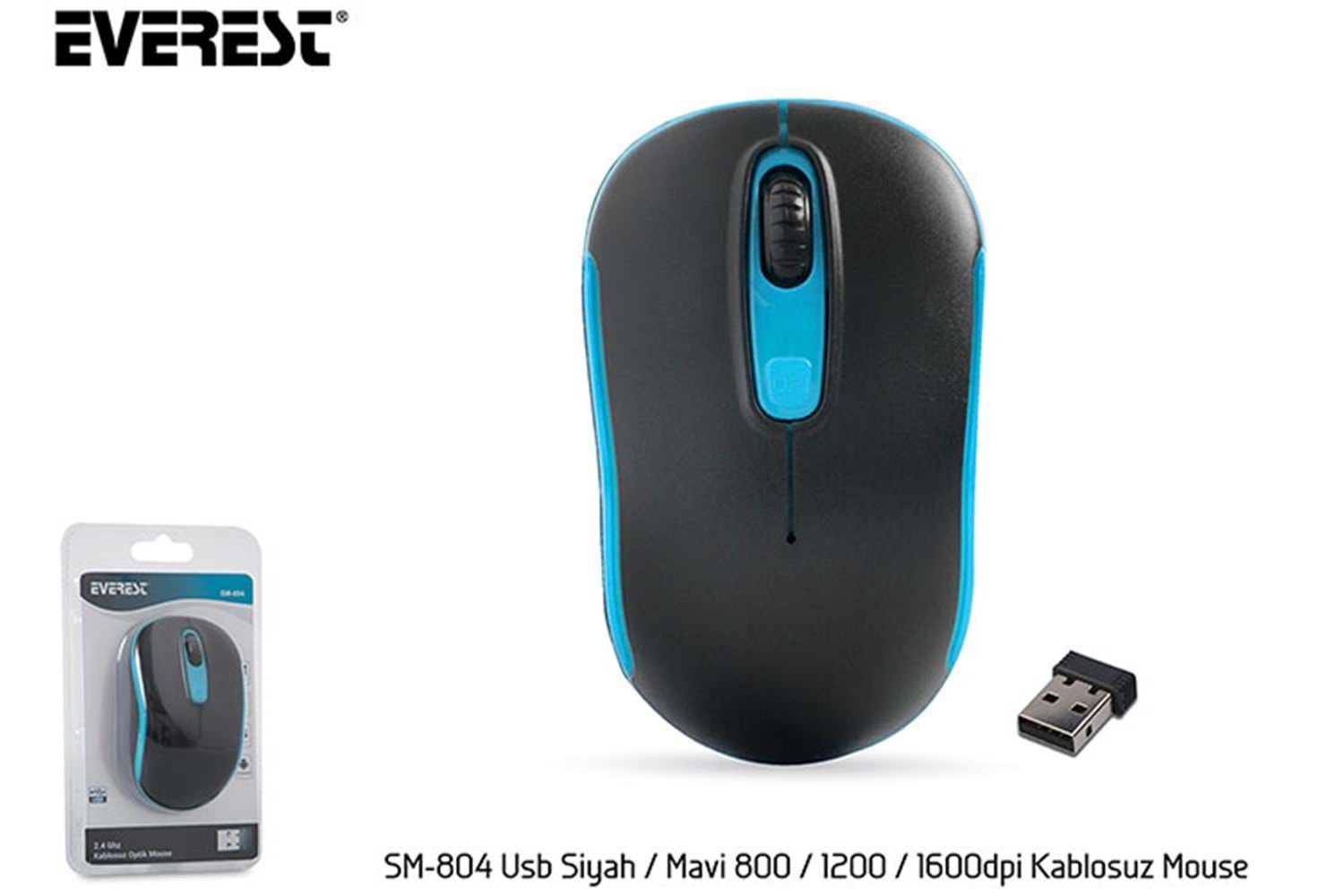 Everest SM-804 Usb Siyah-Mavi 800-1200-1600dpi Kablosuz Mouse