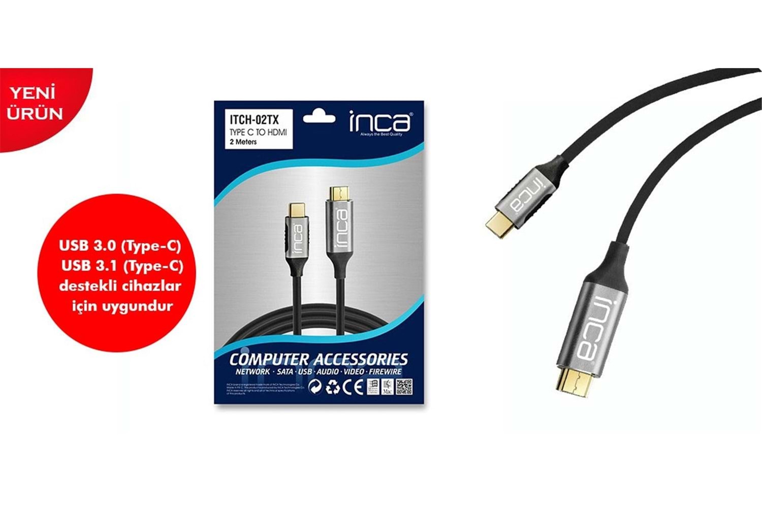 Inca IMHD-50T 5mt 1,4 V 3D Altın Uçlu HDMI Kablo