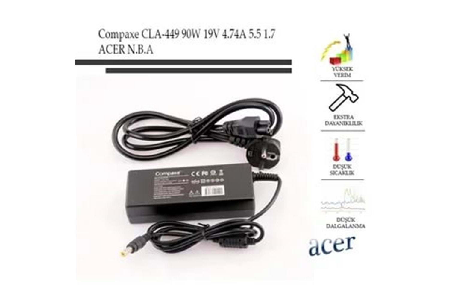 Compaxe Cla-451 180W 19.5v 9.23a 5.5-1.7 Acer Notebook Adaptörü