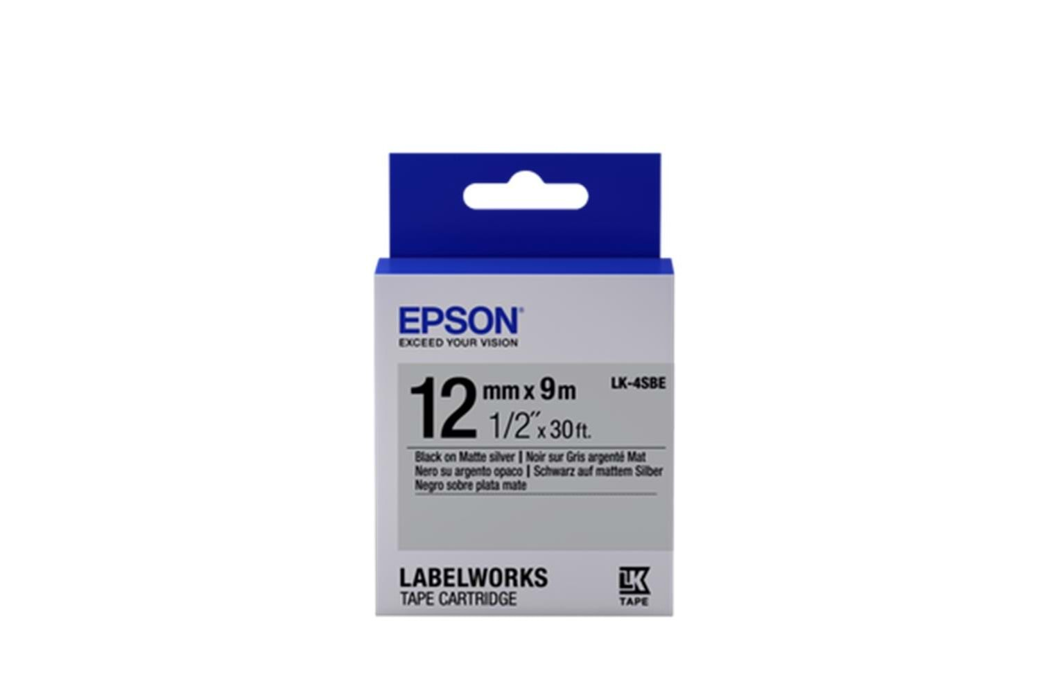 Epson LK-4SBE SILVER- GÜMÜŞ Üzeri SİYAH 12MM 9MT