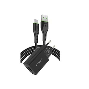 Hytech HY-XE26T Type-C Kablolu 2100MA Ev Şarj 11W + 2,4A Siyah Şarj Adaptör Seti