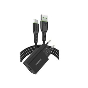 Hytech HY-XE26T Type-C Kablolu 2100MA Ev Şarj 11W + 2,4A Siyah Şarj Adaptör Seti