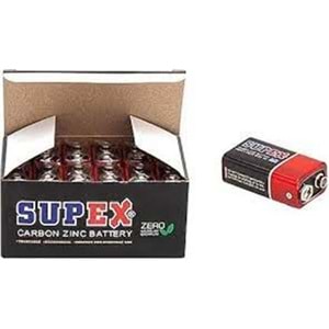 Supex 6F22 9V Çinko Karbon Pil 12 li Paket 
