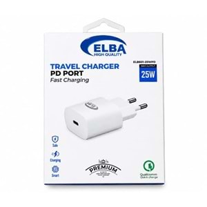 Elba ELB01-25WPD Beyaz 25W Şarj Kafa Type USB-C PD3.0-QC4.0(Akım Koruma-Hızlı Şarj-Isıya Dayanıklı)