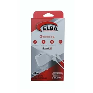 Elba ELB07-USB-25WIOS Beyaz 25W Usb Ev Şarj Kafa+ Usb 1mt Lightning Kablo QC4.0 Hızlı Şarj 