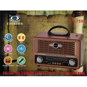 Everton Rt-759 Bluetooth Fm-Usb-Tf-Aux Solarlı Şarjlı Nostaljik Radyo