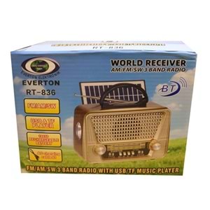 Everton Rt-836 Bluetooth Fm-Usb-Tf-Aux Solarlı Şarjlı Nostaljik Radyo