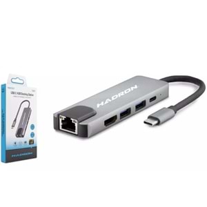 HADRON HDX7831 TYPE-C HDTV COMBO HDMI 4K 30HZ + TYPE-C + 2-USB3.0 + LAN 5IN1 GRİ