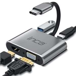 Inca ITPC-06TX USB C 4in1 – HDMI+VGA+USB+Güç Dağıtım Adap 4K@30Hz HDMI Çoklayıcı 100W PD Güçı