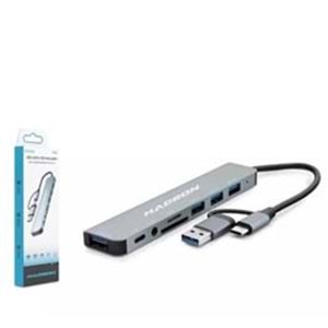 Hadron Hdx7828 Type-C Hub Combo 3-Usb3.0 + Usb + Type-C + Audio + Sd + Tf 8In1 Gri