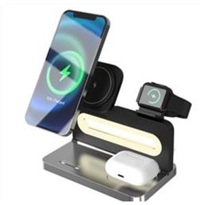S-link SW-CWF120 Siyah Telefon Kulaklık Akıllı Saat 15W 3 in 1 Magsafe Kablosuz Şarj Cihazı