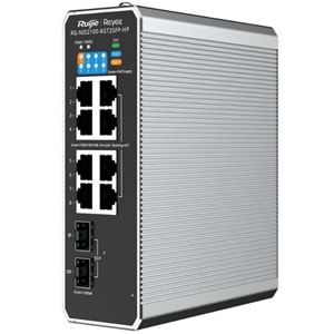 Ruijie RG-NIS2100-8GT2SFP-HP 8x10-100-1000 PoE+2xSFP Port IP40 Harici Güç Kaynağı Endüstriyel Switch