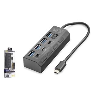 Hadron HDX7057 İetop Type-C Hub 5Gbps 3x Type-C 3.2 + 4x Usb-A 3.2 7 Port Anahtarlı Çoklayıcı Siyah