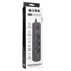 S-link SPG03U 5V2.4A 1.5m 3x1.00mm 100 yüzde Bakır 750 Joule 3 lü Anahtarlı Akım Korumalı Siyah Priz