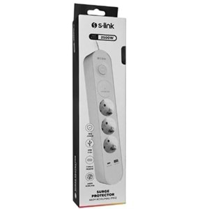 S-link SPG3-PD20 PD20W H05VV-F 3G1.0mm, 1.5m 3 lü 306 J Akım Korumalı Beyaz + Gri Priz