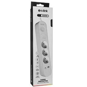 S-link SPG3-PD20 PD20W H05VV-F 3G1.0mm, 1.5m 3 lü 306 J Akım Korumalı Beyaz + Gri Priz