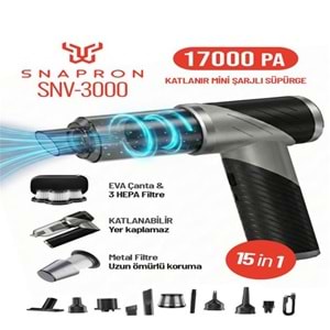 Snapron SNV-3000 17000PA 2000Mah 15in1 Güçlü Vakum Ve Üflemeli Şarjlı Katlanabilir Araç Süpürgesi 