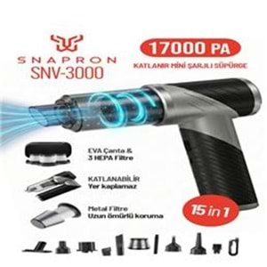 Snapron SNV-3000 17000PA 2000Mah 15in1 Güçlü Vakum Ve Üflemeli Şarjlı Katlanabilir Araç Süpürgesi 