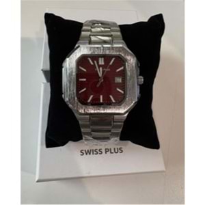 Swiss Plus Man Watch Premium Seri Model-9 RS23146 Bordeaux-Silver