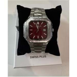 Swiss Plus Man Watch Premium Seri Model-9 RS23146 Bordeaux-Silver