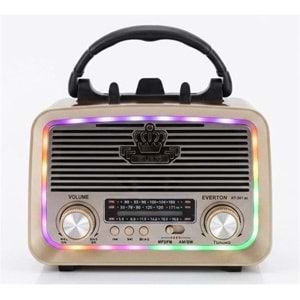 Everton RT-301.m Bluetooth-USB-SD-FM Şarjlı,Solarlı,Ledli, Nostaljik Radyo El Fenerl Radyo
