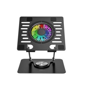 Addison AD-RC36 Steely 360 Derece Dönebilen Fanlı RGB Işıklı Ayarlanabilir Siyah Metal Laptop Stand