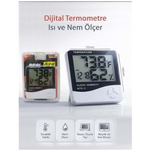 Real Özs HTC-1 Dijital Saat -Alarm - Termometre- Isı Ve Nem Ölçer 
