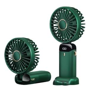 Feny FN-F30 Yeşil Kademeli Ultra Sessiz Led Göstergeli Katlanabilir Şarjlı 1200Mah Mini El Fanı