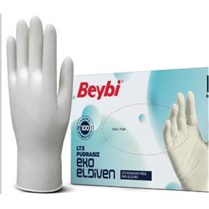 Beybi Lateks Pudrasız Eko (S) Small Beden Muayene Eldiven 100lü Paket 