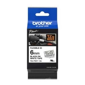 Brother TZE-FX211 6 mm Beyaz Üzeri Siyah Esnek Laminasyonlu Etiket