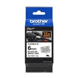 Brother TZE-FX211 6 mm Beyaz Üzeri Siyah Esnek Laminasyonlu Etiket